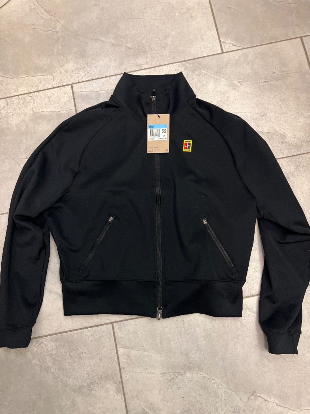 Nike Black Zip-Up Track Jacket with Small Multicolor Logo